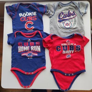 4 Pack Cubs Baseball Short Sleeve Bodysuit Onesie, 0-3mo
